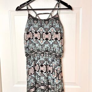 Pink Rose Bohemian Floral Maxi Dress EUC Size Medium Adjustable Straps